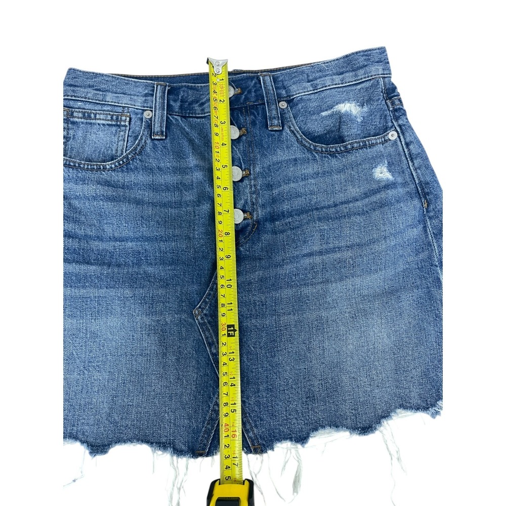 Madewell Button Skirt Size M Blue Rigid Denim A-Line Mini Cut Off Frayed Cotton - Picture 13 of 15
